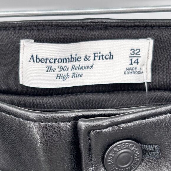 Abercrombie & Fitch The 90s Relaxed High Rise Faux Leather Pants Black Sz14 NWT - Picture 2 of 8